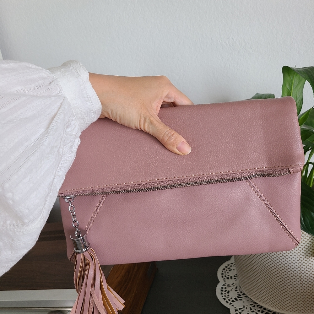 Dusty rose mauve purse pouch clutch with tassle